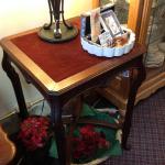 Antique velvet top card table. Arts & Crafts
