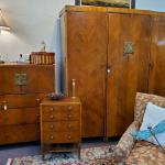 Vintage Metal Embossed Bedroom Set Wardrobe, Highboy Dresser and Bedside Table